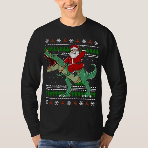 Ugly Christmas Sweater Santa Riding Dinosaur Reind