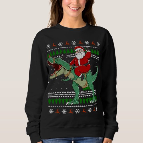 Ugly Christmas Sweater Santa Riding Dinosaur Reind