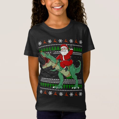 Ugly Christmas Sweater Santa Riding Dinosaur Reind