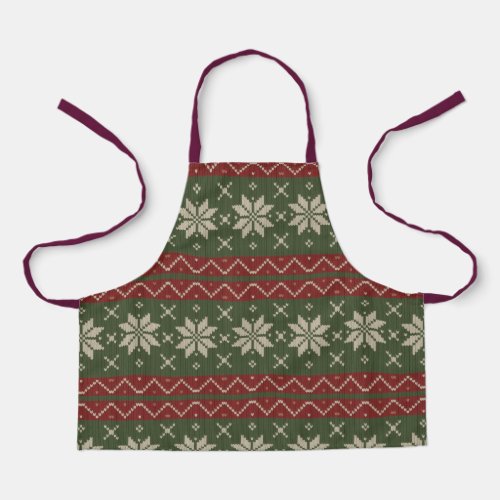 Ugly Christmas Sweater Scandinavian Knit Red Green Apron