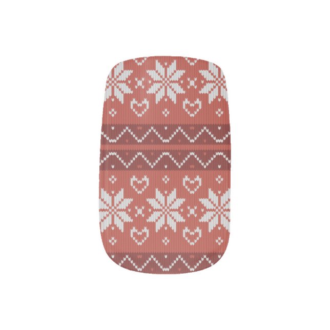 Ugly Christmas Sweater Scandinavian Knit Red Heart Minx Nail Art (Left Thumb)