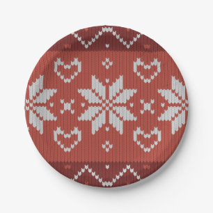 Ugly Christmas Sweater Scandinavian Knit Red Heart Paper Plates