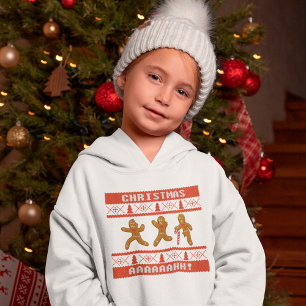 Ugly Christmas Sweater Scared Gingerbread Men Red