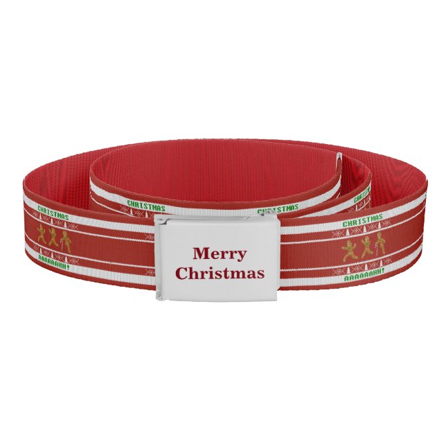Ugly Christmas Sweater Scared Gingerbread Men Red Belt (Coil)