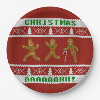 Ugly Christmas Sweater Scared Gingerbread Men Red Paper Plates
