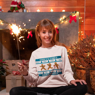 Ugly Christmas Sweater Scared Gingerbreadmen Blue