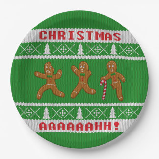 Ugly Christmas Sweater Scared Gingerbreadmen Green Paper Plates