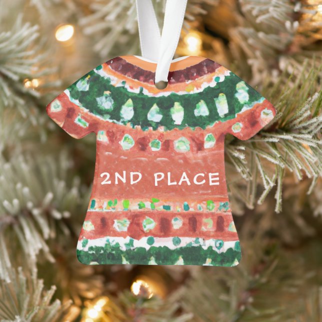 Ugly Christmas Sweater Second Place Watercolor Ornament (Tree)