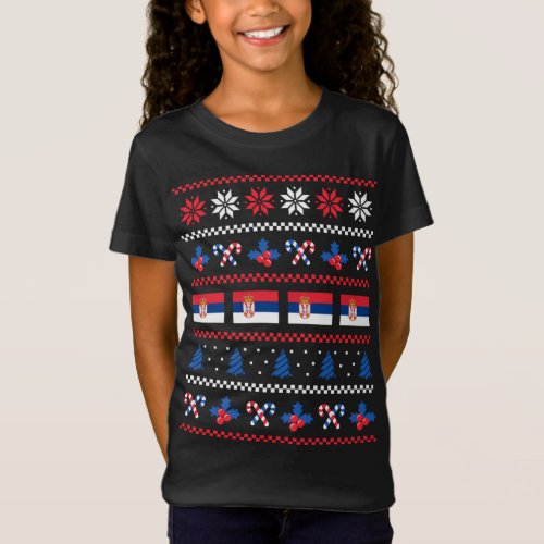Ugly Christmas Sweater Serbia Flag American Half 