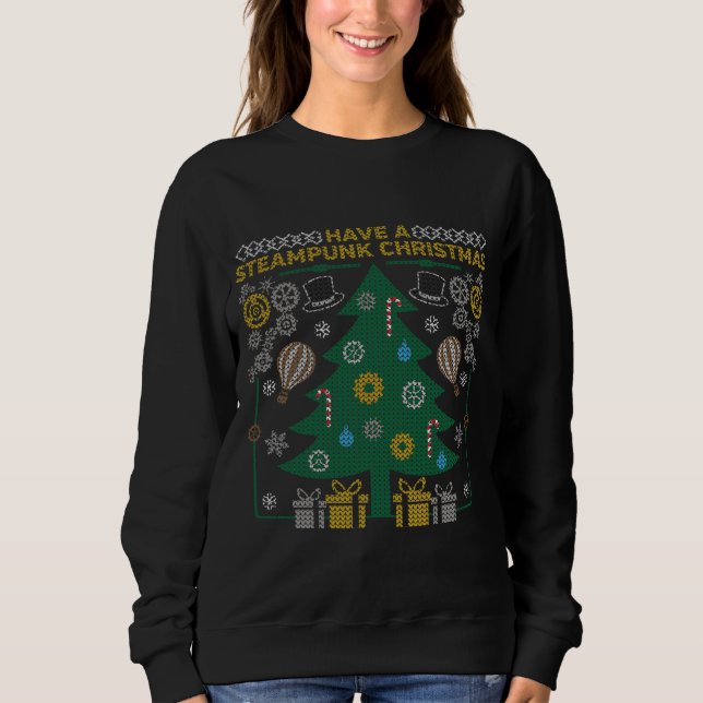 Ugly Christmas Sweater Steampunk Gears Sweatshirt (Front)