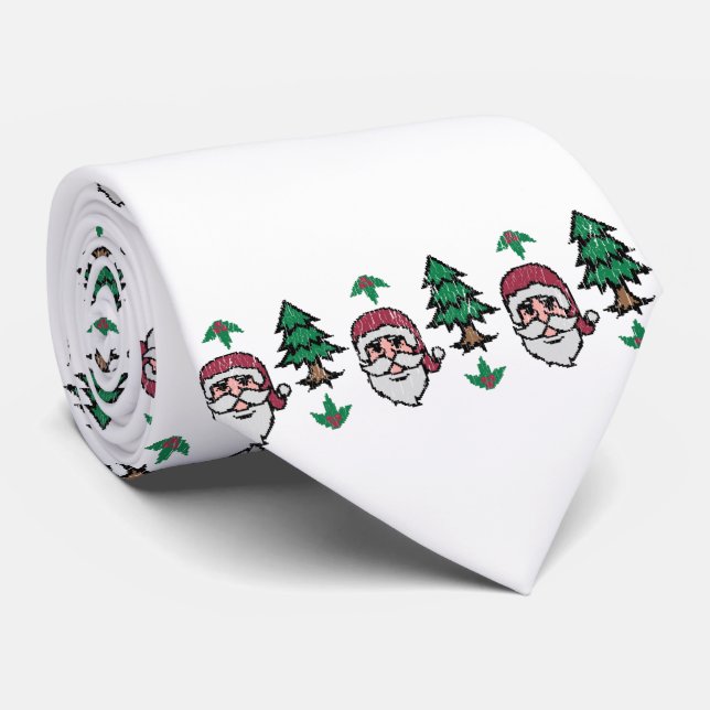 Ugly Christmas Sweater-Style Santa Thunder_Cove Neck Tie (Rolled)