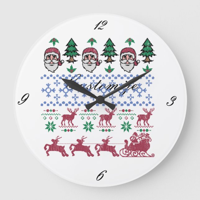 Ugly Christmas Sweater-Style Thunder_Cove Large Clock (Front)