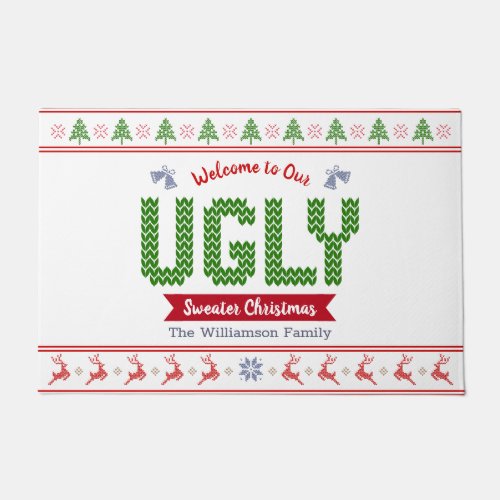 Ugly Christmas Sweater Tacky Nordic Red Green Knit Doormat