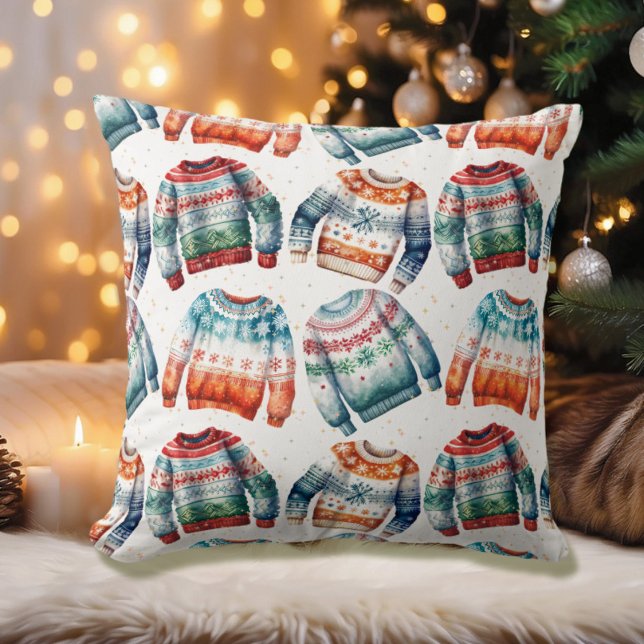 Ugly Christmas Sweater Throw Pillow (Creator Uploaded)