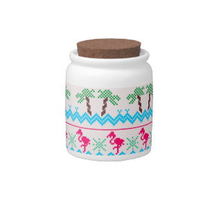 Ugly Christmas Sweater Tropical Flamingo Candy Jar