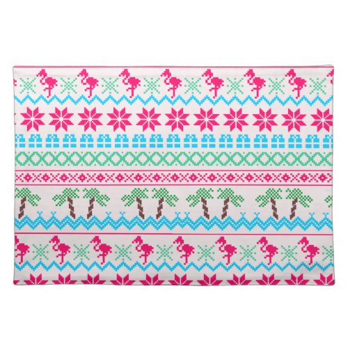 Ugly Christmas Sweater Tropical Flamingo Cloth Placemat
