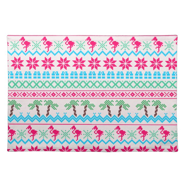 Ugly Christmas Sweater Tropical Flamingo Cloth Placemat (Front)