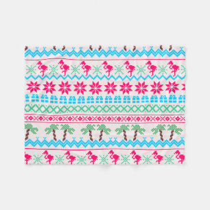 Ugly Christmas Sweater Tropical Flamingo Fleece Blanket