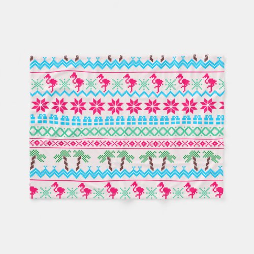 Ugly Christmas Sweater Tropical Flamingo Fleece Blanket