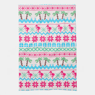 Ugly Christmas Sweater Tropical Flamingo Kitchen Towel