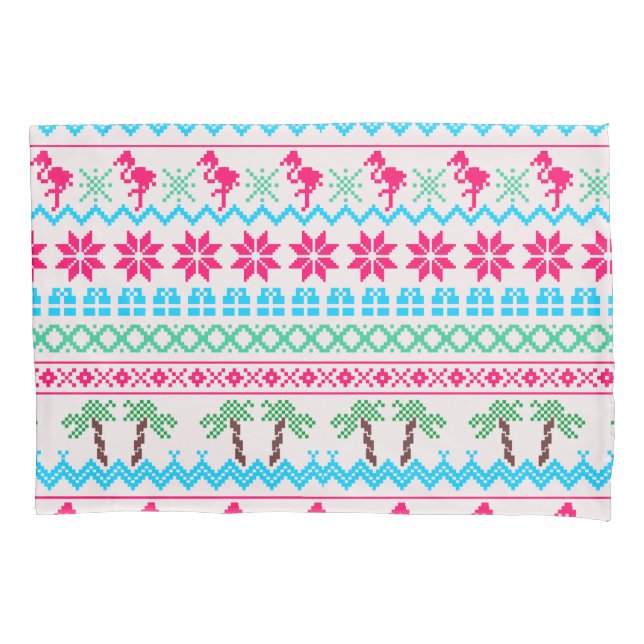 Ugly Christmas Sweater Tropical Flamingo Pillow Case (Front)