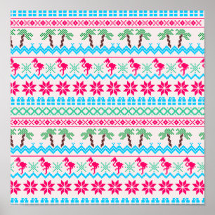 Ugly Christmas Sweater Tropical Flamingo Poster