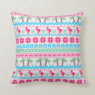 Ugly Christmas Sweater Tropical Flamingo Throw Pillow