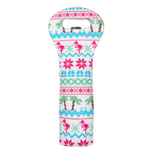 Ugly Christmas Sweater Tropical Flamingo Wine Bag