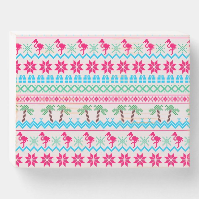Ugly Christmas Sweater Tropical Flamingo Wooden Box Sign (Front Horizontal)