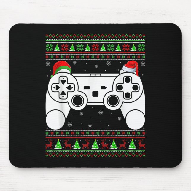 Ugly Christmas Sweater Video Game Controller Xmas  Mouse Pad (Front)