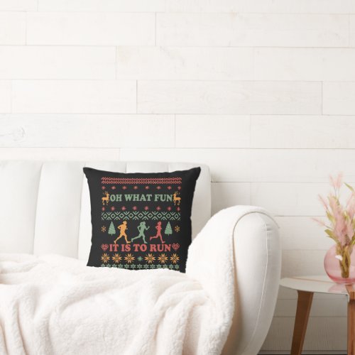 ugly christmas sweater vintage running run throw pillow
