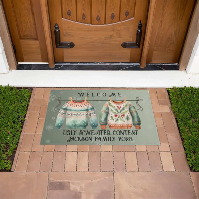 Ugly Christmas Sweater Welcome Door Mat (Outdoor)