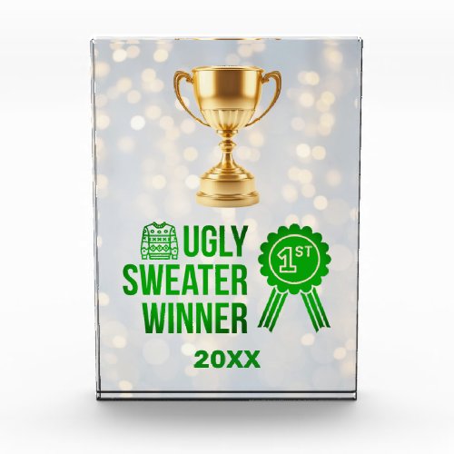 Ugly Christmas Sweater winner 1st Place Acrylic Award