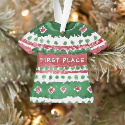 Ugly Christmas Sweater Winner Green Red Watercolor Ornament