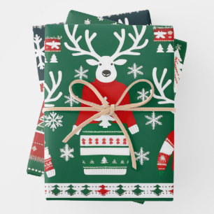 Ugly Christmas Sweater Wrapping Paper, Red & Green Wrapping Paper Sheets