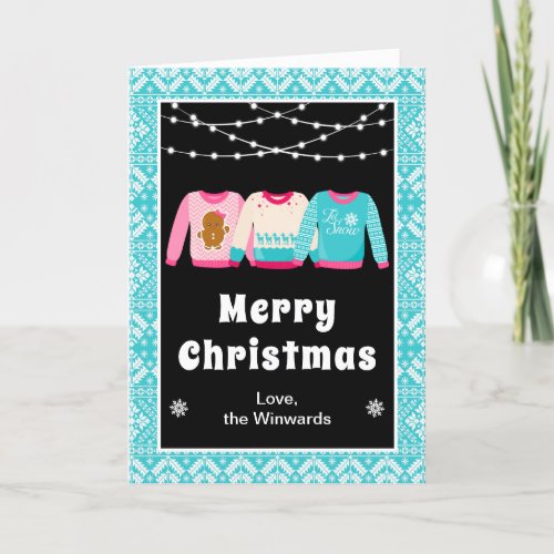 Ugly Christmas Sweaters Blue Merry Christmas Holiday Card