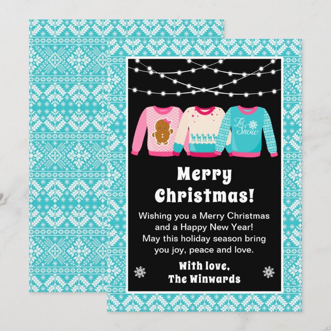 Ugly Christmas Sweaters Blue Merry Christmas Holiday Card (Front/Back)