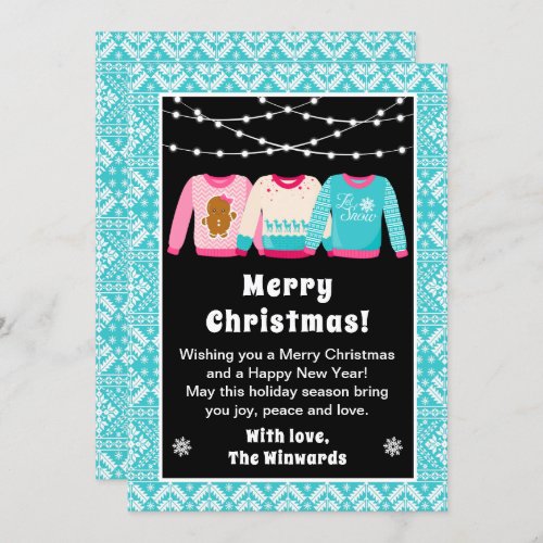 Ugly Christmas Sweaters Blue Merry Christmas Holiday Card