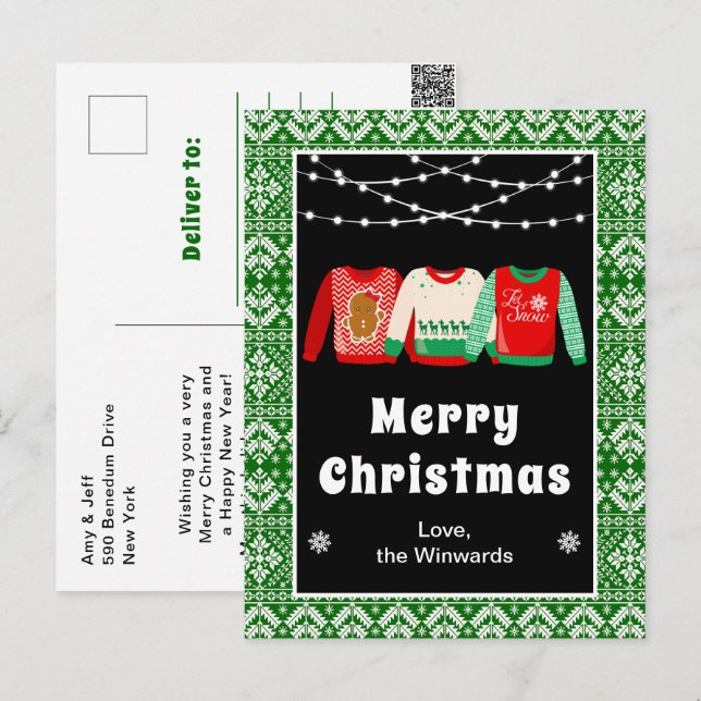 Ugly Christmas Sweaters Green Merry Christmas Holiday Postcard (Front/Back)