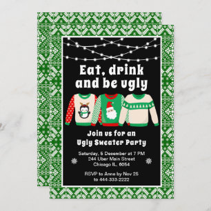 Ugly Christmas Sweaters Holiday Party Green Invitation