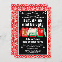 Ugly Christmas Sweaters Holiday Party Red Invitation