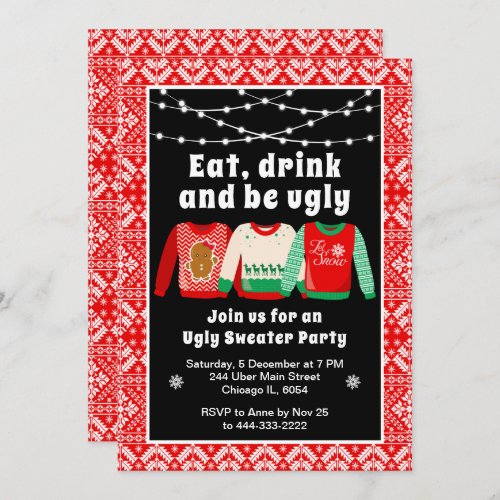 Ugly Christmas Sweaters Holiday Party Red Invitation