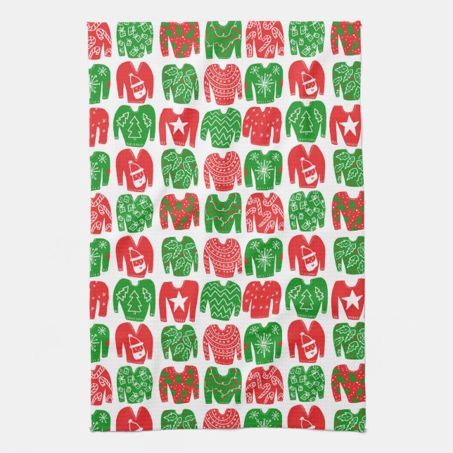 Ugly Christmas Sweaters Holiday Pattern Kitchen Towel (Vertical)
