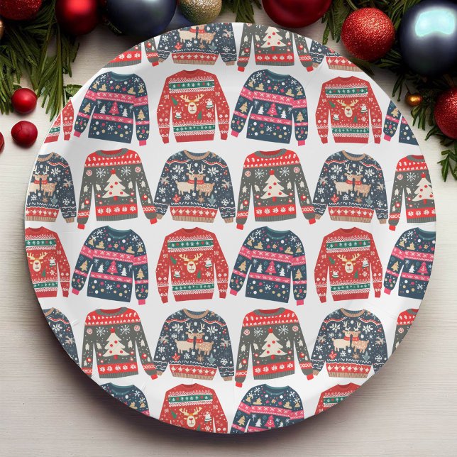 Ugly Christmas Sweaters Pattern Paper Plates