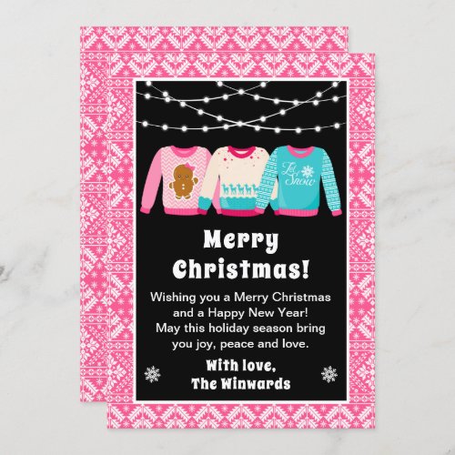 Ugly Christmas Sweaters Pink Merry Christmas Holiday Card