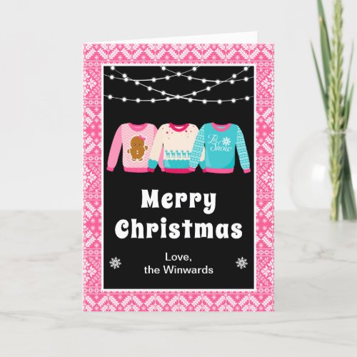 Ugly Christmas Sweaters Pink Merry Christmas Holiday Card