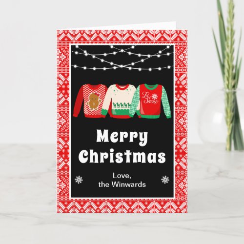 Ugly Christmas Sweaters Red Merry Christmas Holiday Card