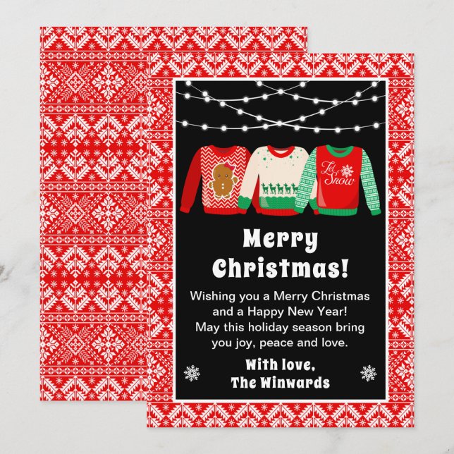 Ugly Christmas Sweaters Red Merry Christmas Holiday Card (Front/Back)