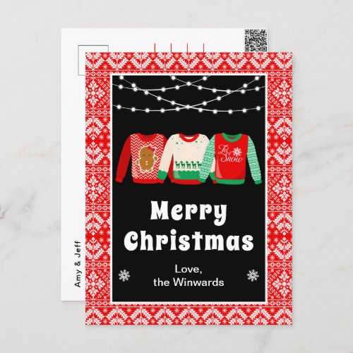 Ugly Christmas Sweaters Red Merry Christmas Holiday Postcard