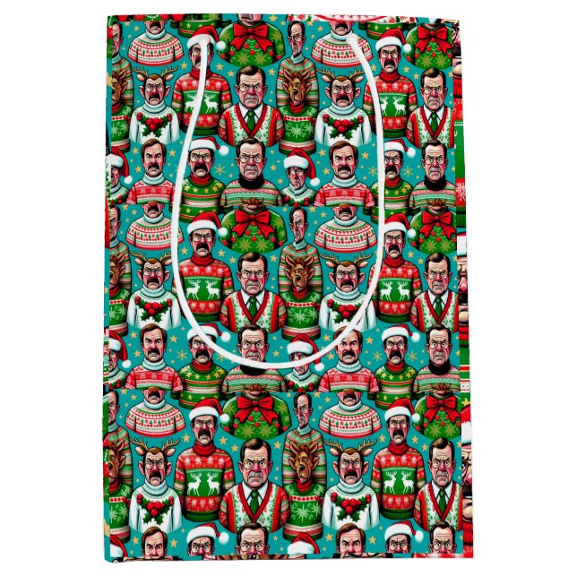 "Ugly" Christmas Sweaters with Humorous Patterns Medium Gift Bag (Front)